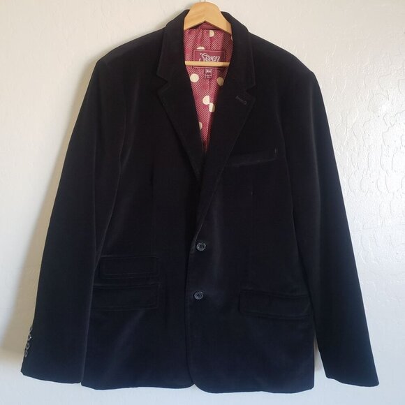 7 For All Mankind Black Corduroy Velvet Blazer Jacket Silk Lining Size Men's XL